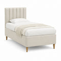 Polsterbett Einzelbett Beige Polyester 90 x 200 cm mit gepolstertem Kopfteil