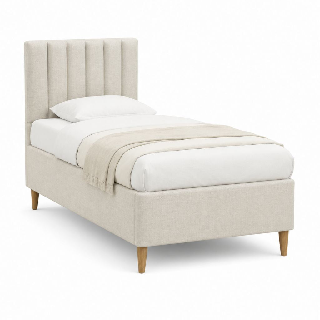 Polsterbett Einzelbett Beige Polyester 90 x 200 cm mit gepolstertem Kopfteil