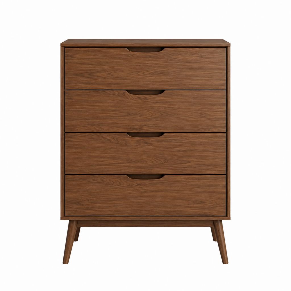 Hohe Kommode mit 4 Schubladen Walnussfurnier Braun Rechteckig 80 x 40 x 110 cm