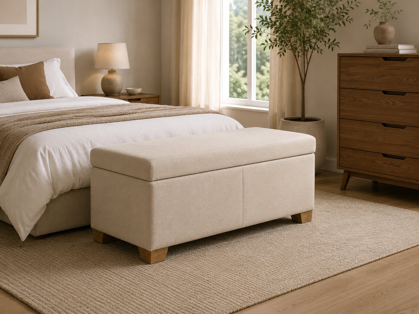 Polsterbank mit Stauraum in Beige