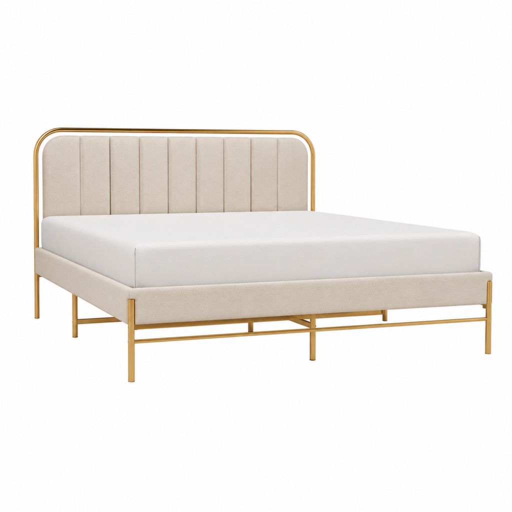 Polsterbett Doppelbett Beige mit Stahlrahmen und Polyesterbezug 160 x 200 cm