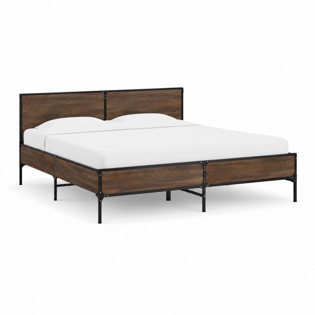 Doppelbett Bettgestell Walnussbraun MDF Stahl rechteckig 160 x 200 cm