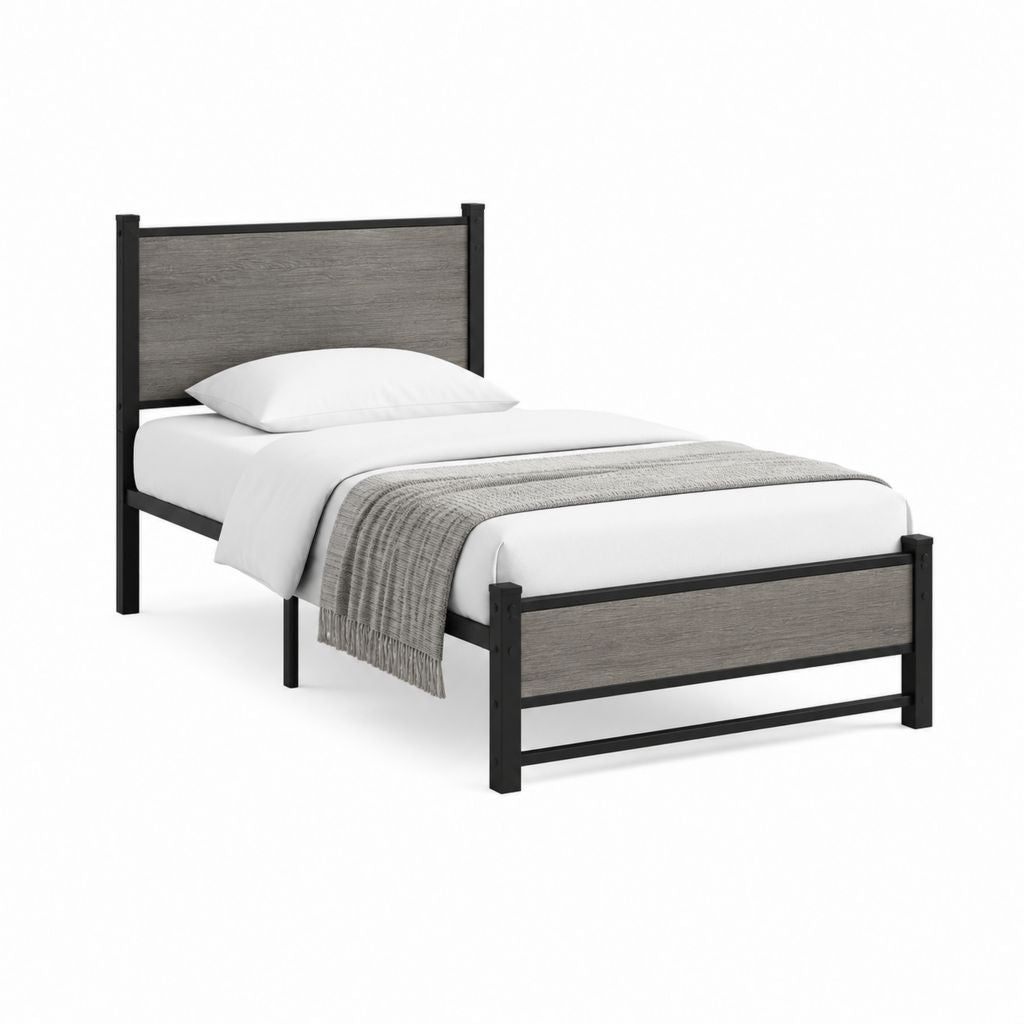 Einzelbett Bettgestell Schwarz Grau aus Stahl und MDF 90 x 200 cm