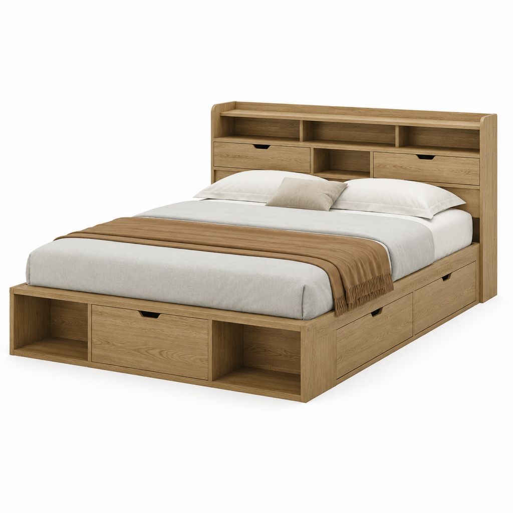 Stauraumbett Doppelbett Eiche natur MDF rechteckig 160 x 200 cm