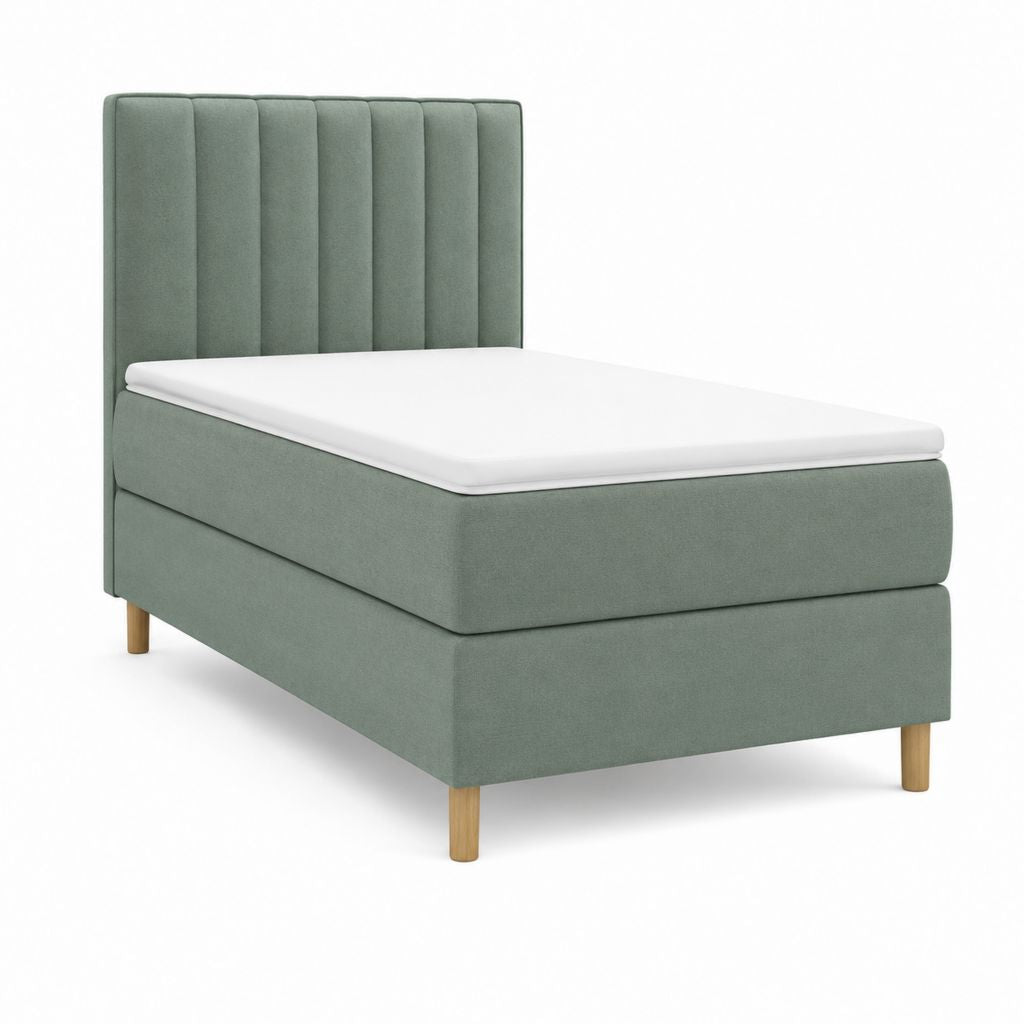 Boxspringbett mit Matratze Salbeigrün aus Polyester mit rechteckigem Kopfteil 90 x 200 cm