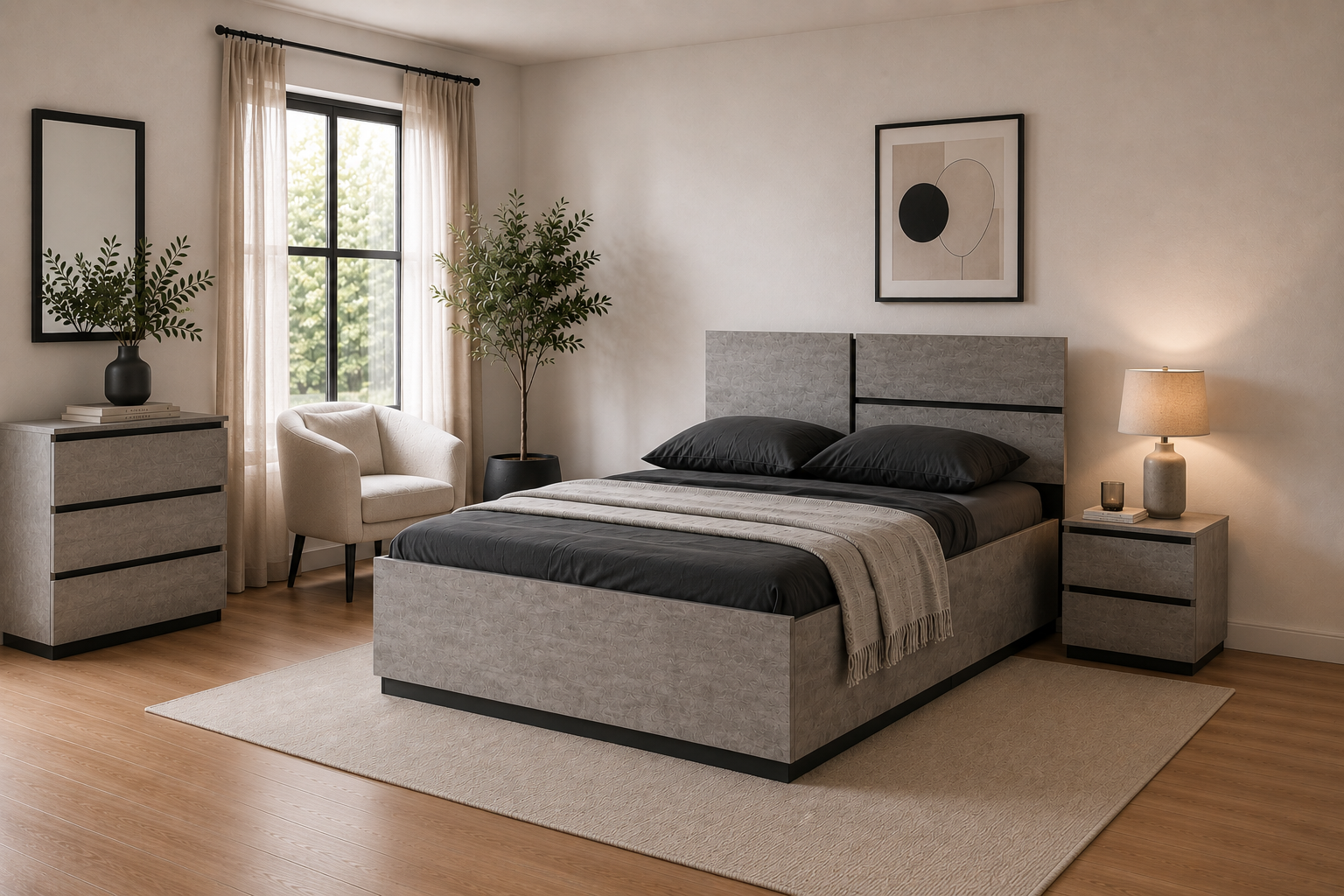 Doppelbett Bettgestell Grau Spanplatte Betonoptik Rechteckig