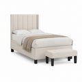 Polsterbett Doppelbett-Set Beige mit Polyesterbezug rechteckig 160 x 200 cm inklusive Bank