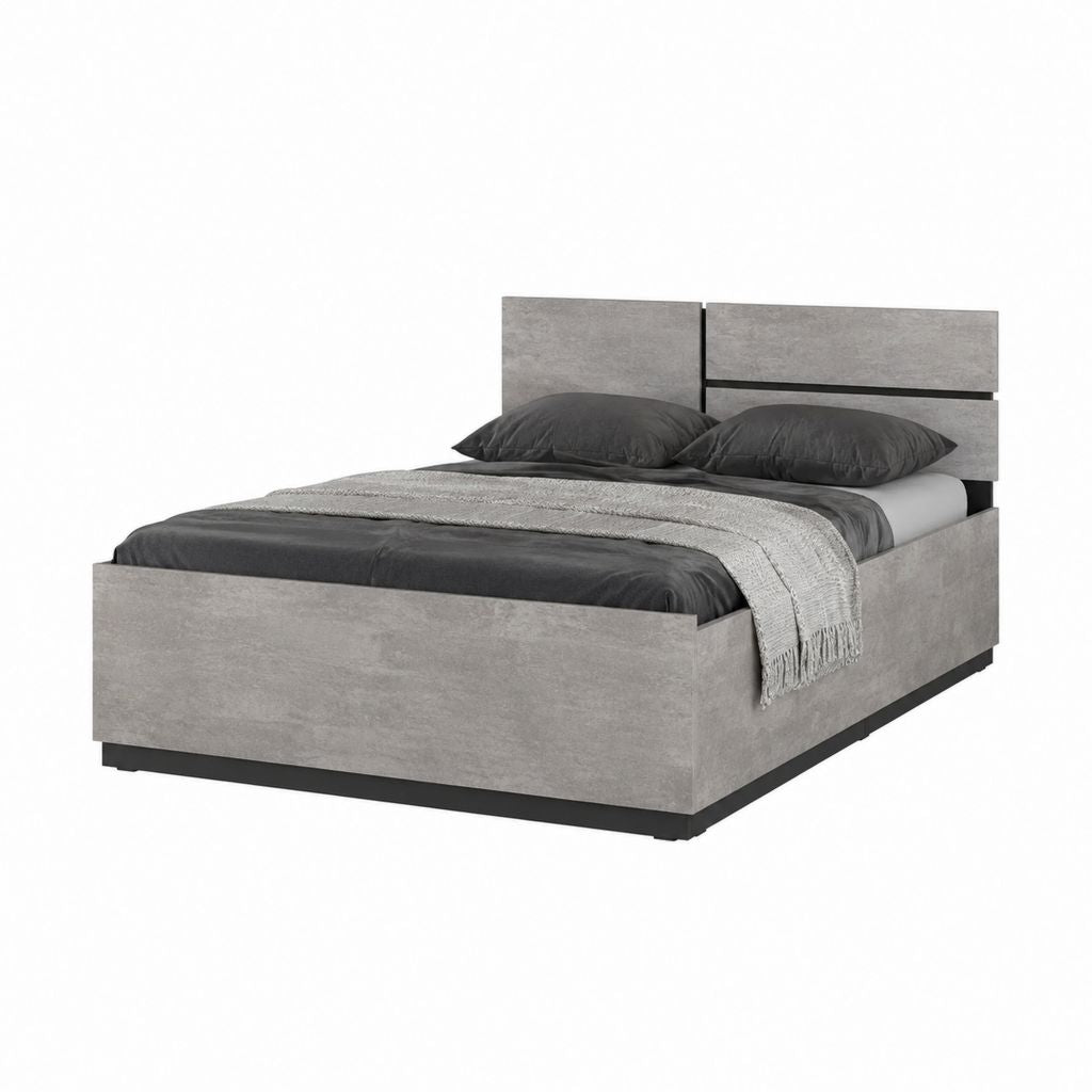 Doppelbett Bettgestell Grau Spanplatte Betonoptik Rechteckig 160 x 200 cm