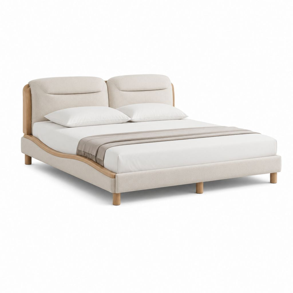 Polsterbett Doppelbett Beige mit Polyesterbezug und Massivholzrahmen rechteckig 160 x 200 cm