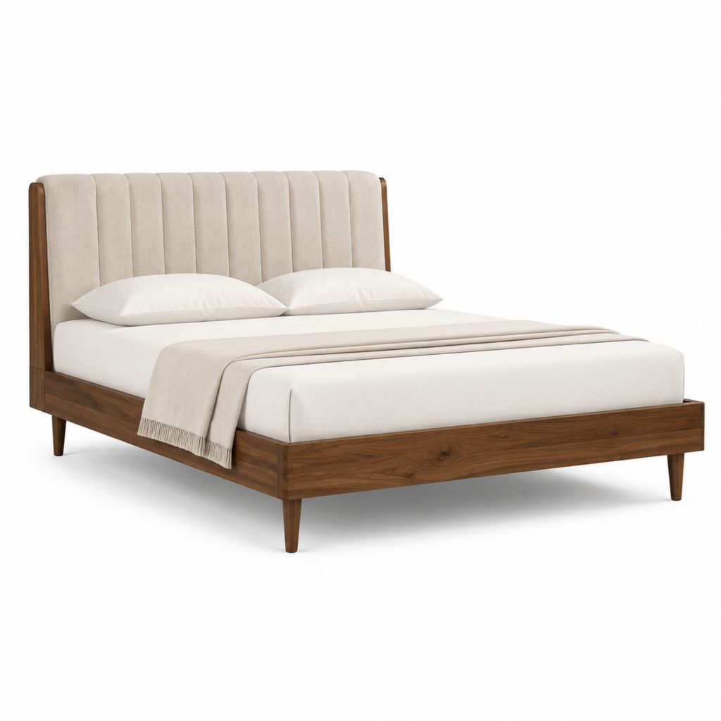 Polsterbett Bettgestell Beige Walnussfarben Massivholz 160 x 200 cm