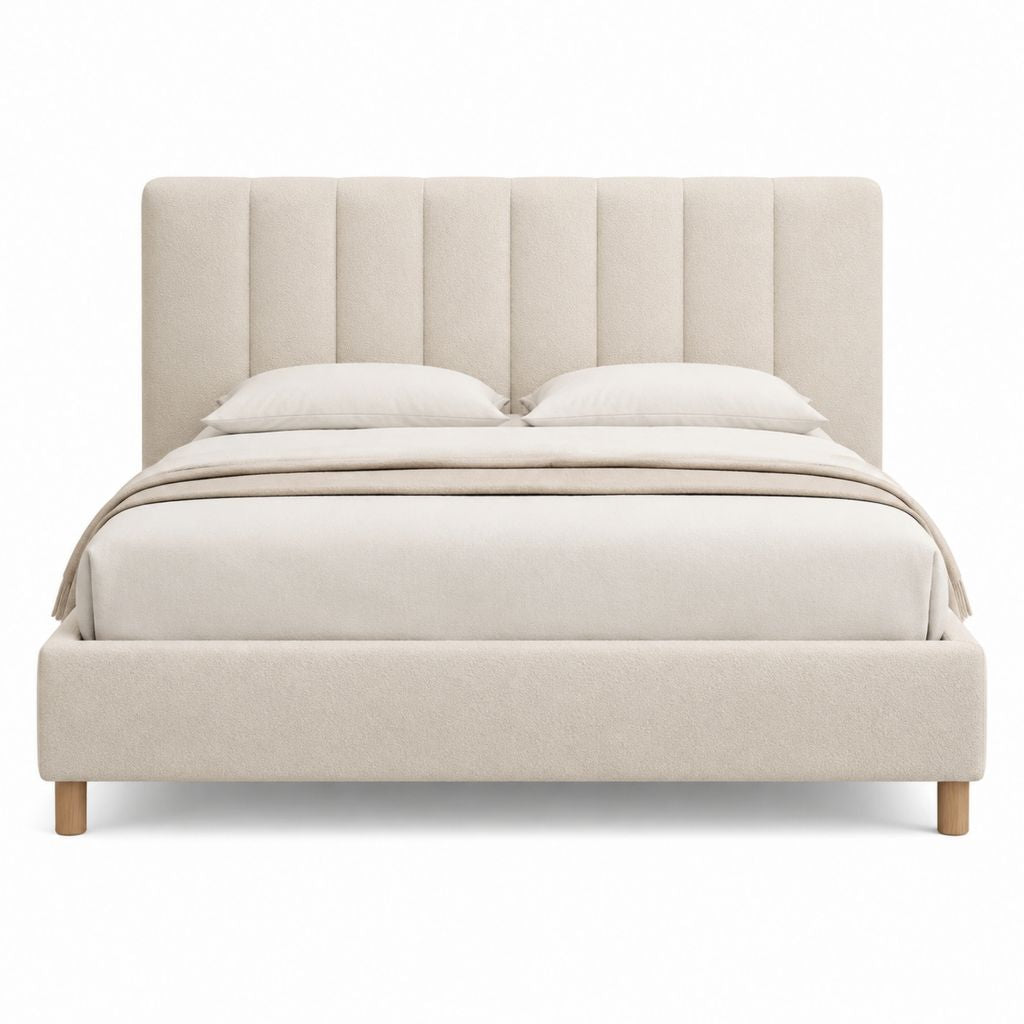 Polsterbett Beige mit gepolstertem Kopfteil aus Polyester 160 x 200 cm