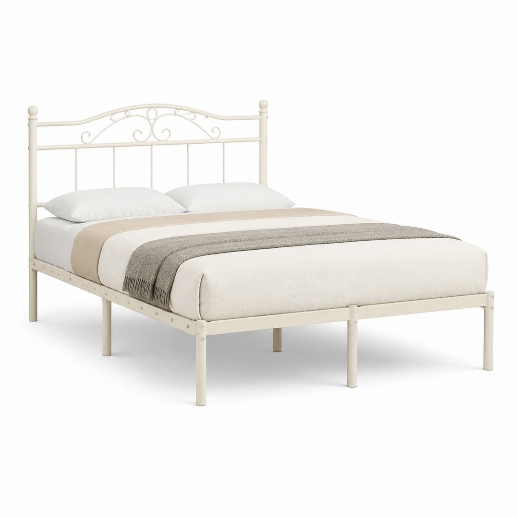 Metallbett Bettgestell Cremeweiß pulverbeschichteter Stahl 140 x 200 cm